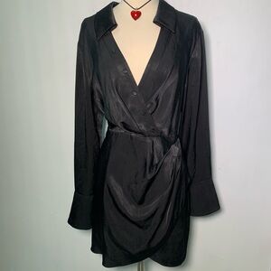 Adrianna Papell Black Satin Wrap Dress